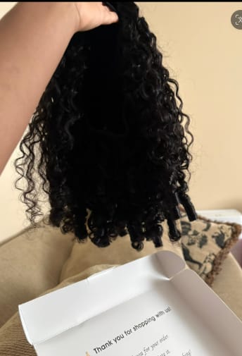 Customer photo review of Wavymy Burmese Curly Drawstring Half Wigs Seamless Flip Over Wig Beginner Friendly No Lace No Glue Human Hair 180% Density