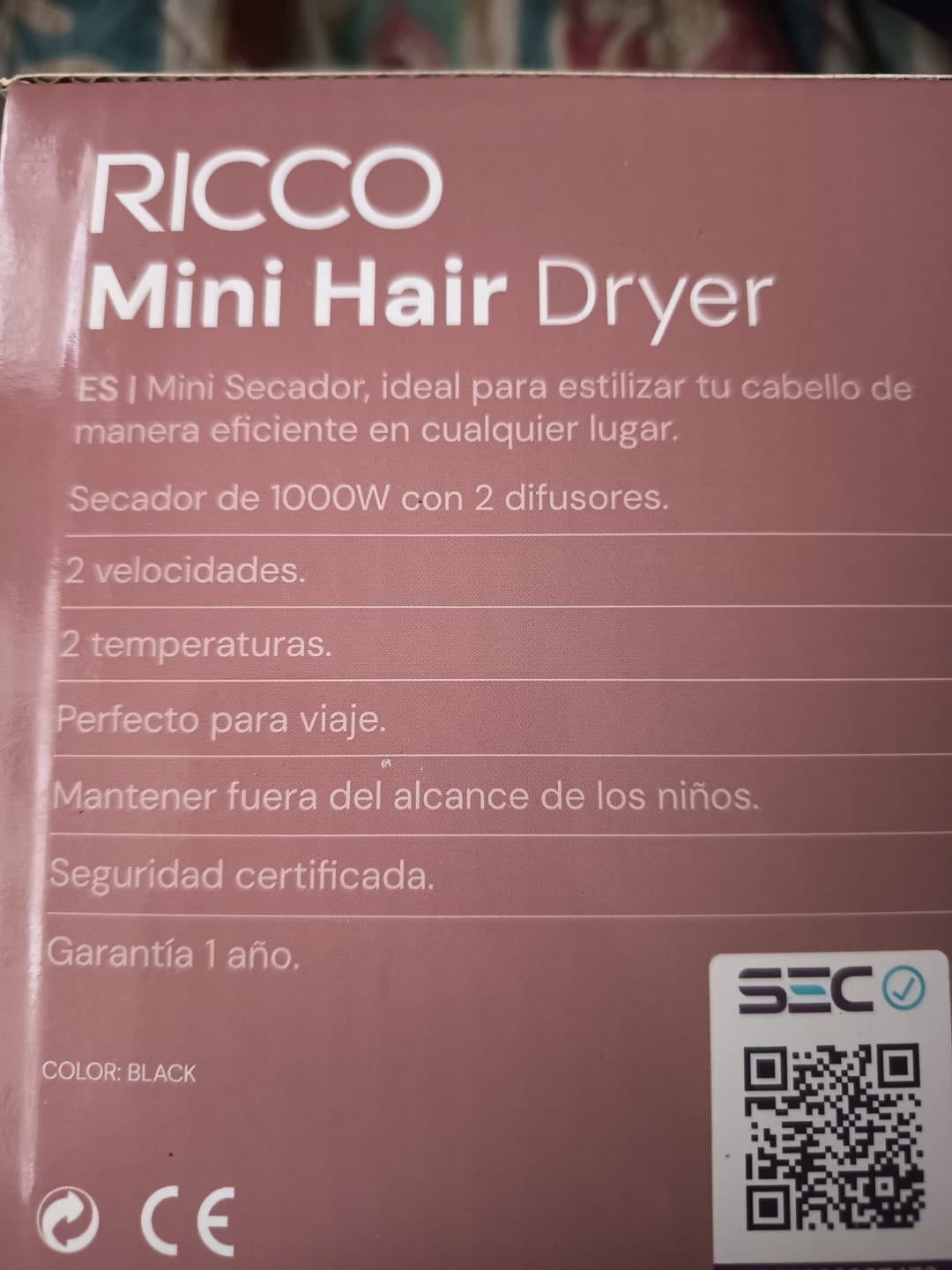 Customer photo review of Mini Secador 1000w Pichara