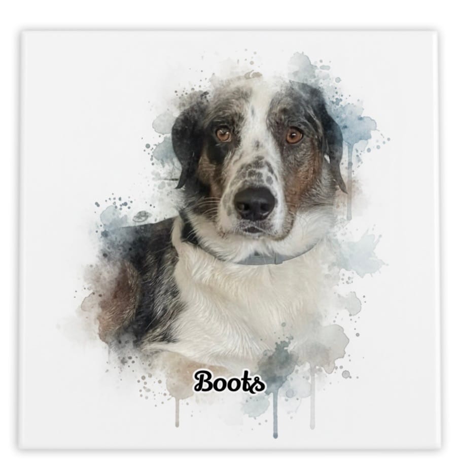 Customer photo review of Tegel met Gepersonaliseerd Huisdier Portret in Aquarelstijl