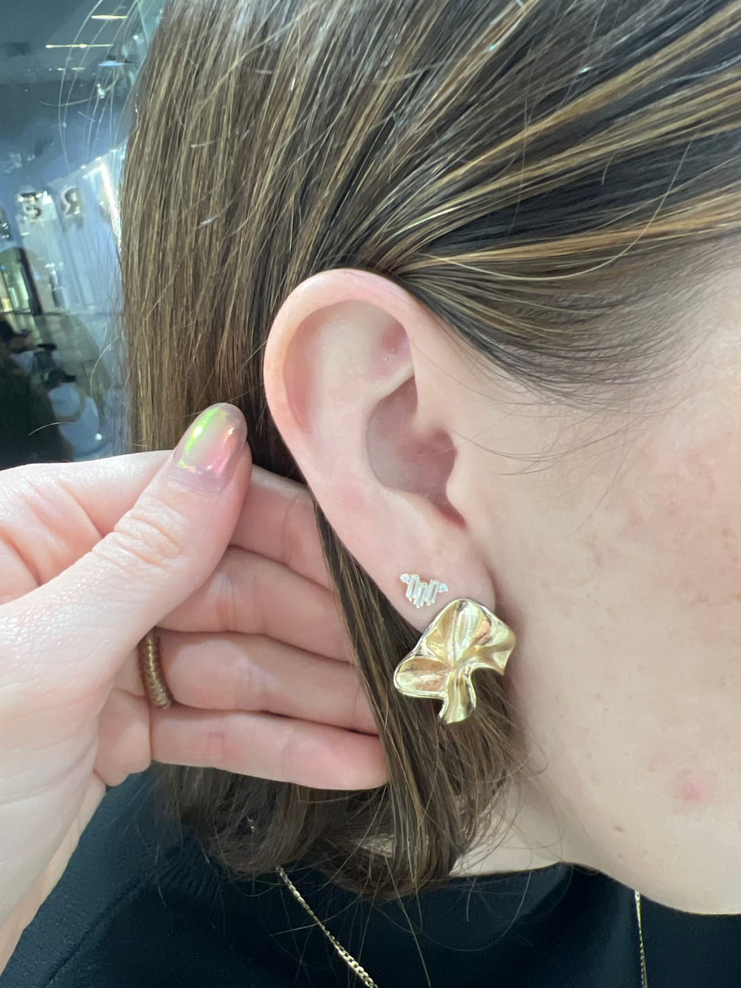 Customer photo review of Par Arete Triple Baguette Zirconia
