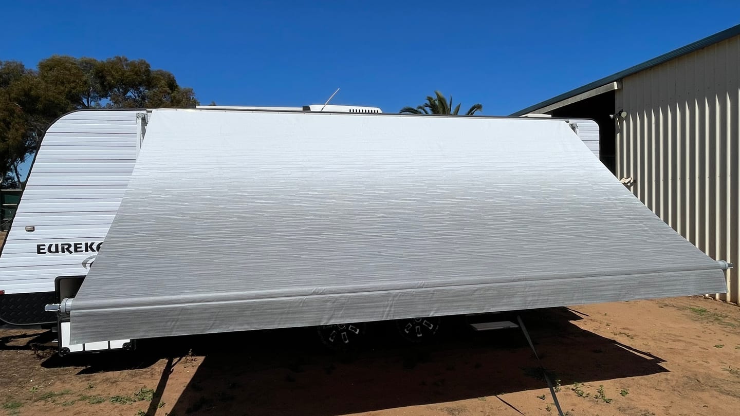 Customer photo review of Awning Replacement Vinyl - Grey Fade WA2006