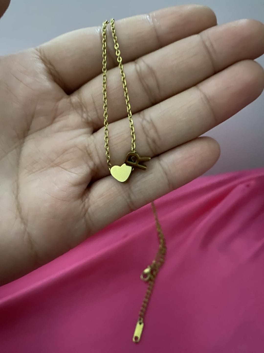 Customer photo review of 18K Gold Plated Petite Initial Heart Pendant Necklace