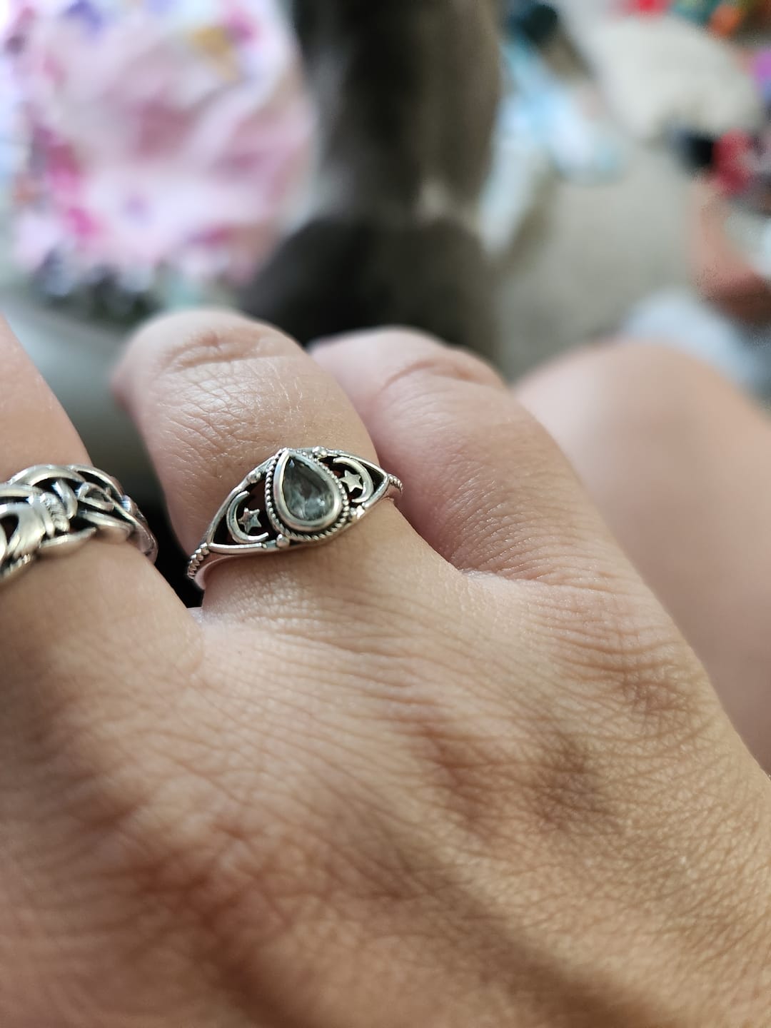 Customer photo review of Aquamarine Stars Moon Ring Sterling Silver