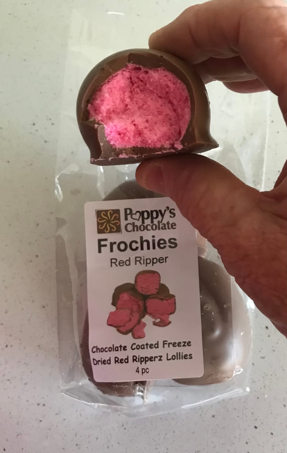 Customer photo review of Frochies Red Ripper chocolate coated freeze dried lollies
