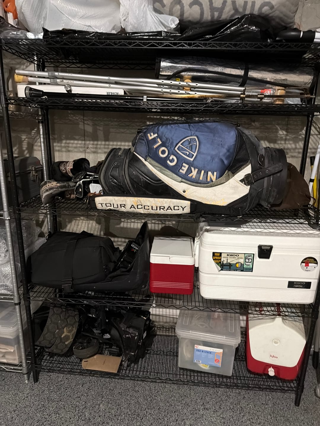 Customer photo review of Reibii 60" W x 73" H Wire Storage Shelves on Wheels, 5-Shelf Adjustable, 3200lbs Heavy Duty Metal Shelving for Garage Kitchen Pantry