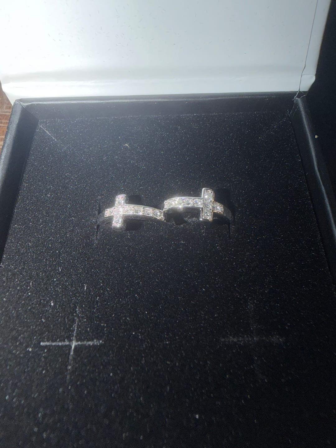 Customer photo review of Danielle 18k White Gold Plated 18mm Hoop Cross Earrings with Swarovski Crystals