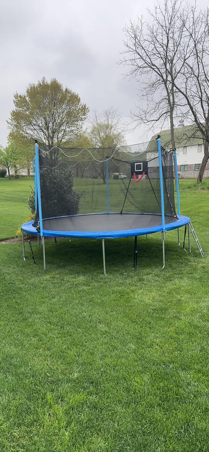 Customer photo review of MERSCO 14FT Blue Trampoline with Soft Backboard Basketball Hoop & Ladder