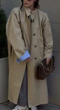 Customer photo review of Oversize Kruvaze Yaka Kemerli Uzun Trençkot