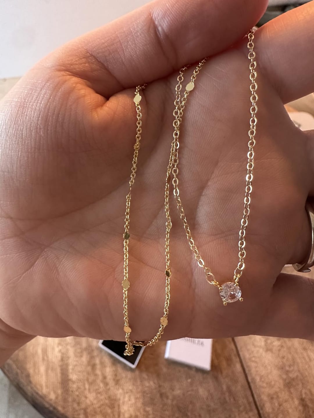 Customer photo review of Gold Plated Solitaire Accent Choker Necklace