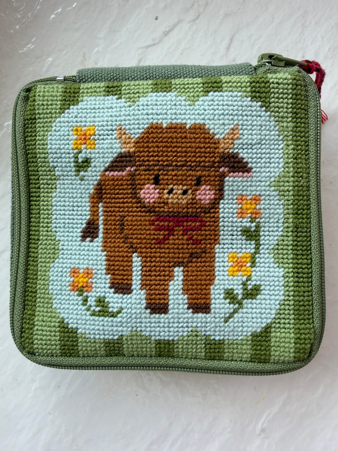 Customer photo review of HIGHLAND COW - Needlepoint Pouch Kit