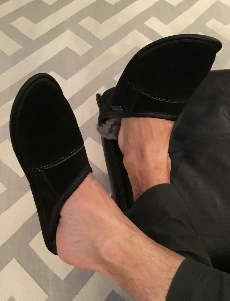 Customer photo review of Men's Sheepskin Slip-On Mule Slippers