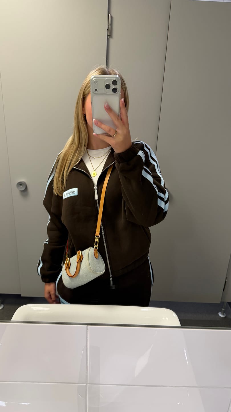 Customer photo review of STRIPED ZIP JACKET DARK BROWN/LIGHT BLUE