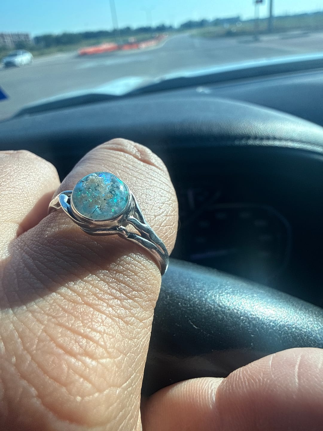 Customer photo review of Forked Branch Ring with Cremation Ashes