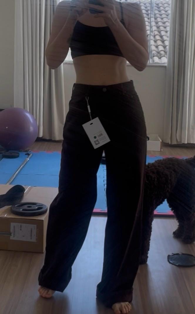 Customer photo review of Calça Jeans Wide Leg Buriti Marrom Escuro