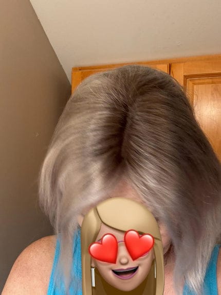 Customer photo review of Swiss Lace Crown Topper with 4 Clips — Large Coverage Breathable Hairpiece for Thinning Hair & Gray Roots