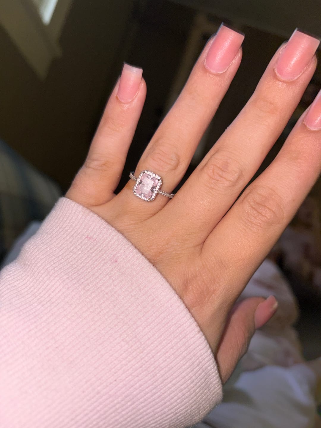 Customer photo review of Elegant 925 Sterling Silver Pink Stone Radiant Cut 3.5ct Engagement Ring