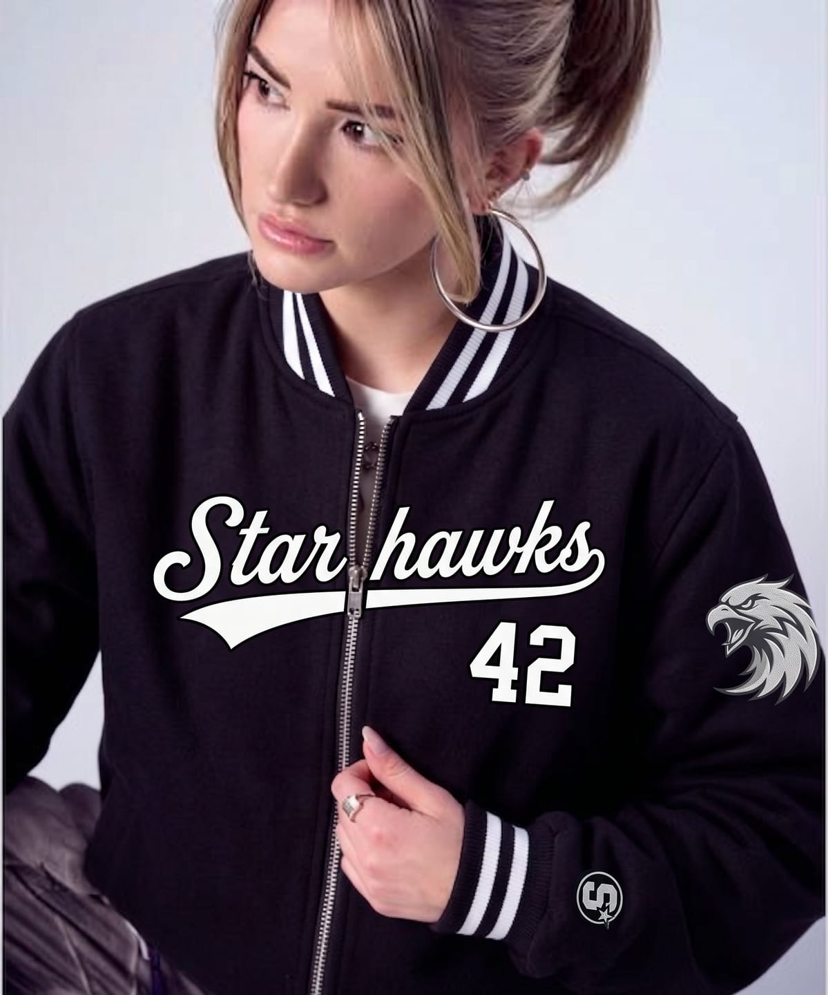 Customer photo review of Custom Black White Gray Letterman Jacket Solider Classic Style Varsity Full-Snap