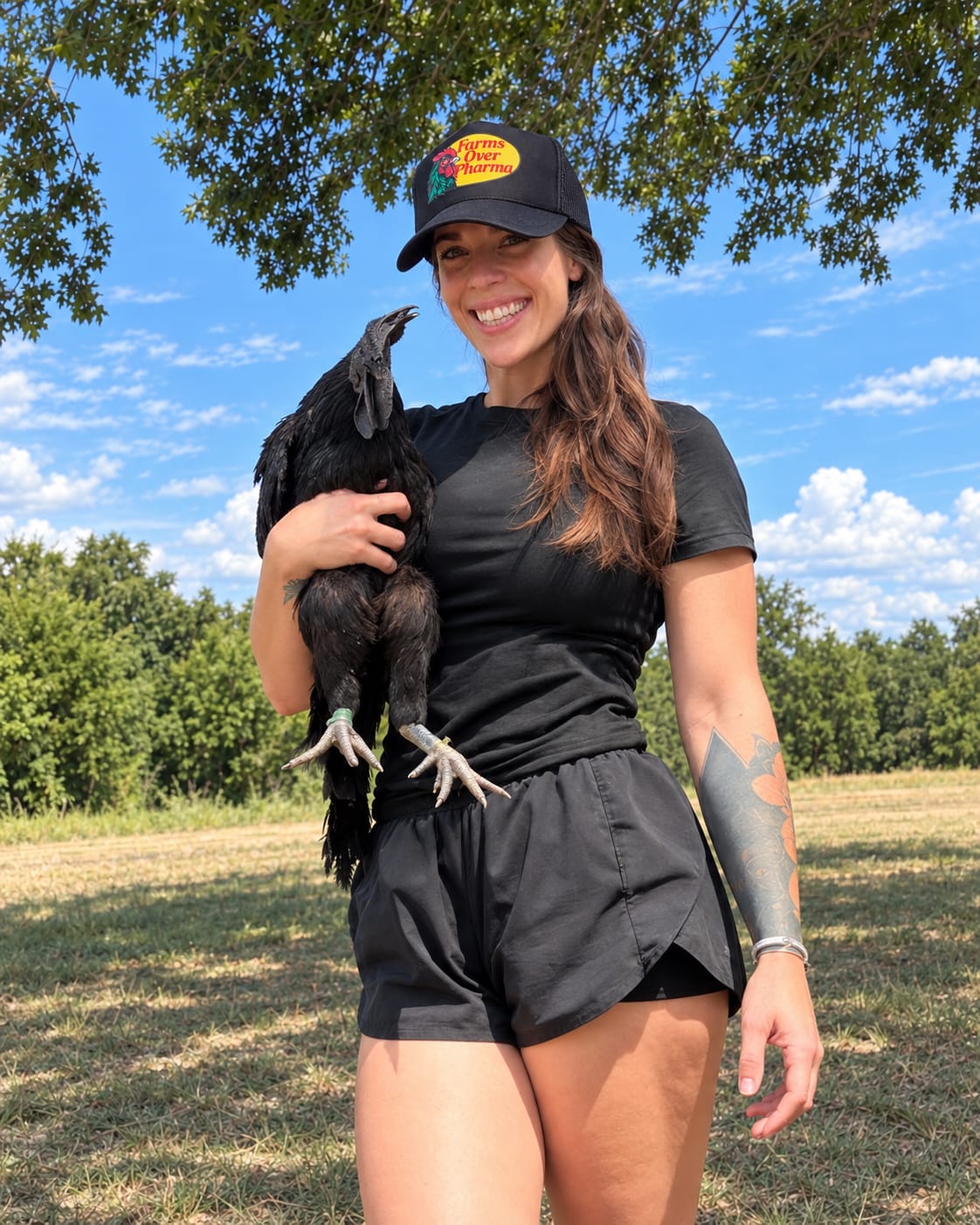 Customer photo review of Farms Over Pharma® (Rooster) Trucker Hat (Black)
