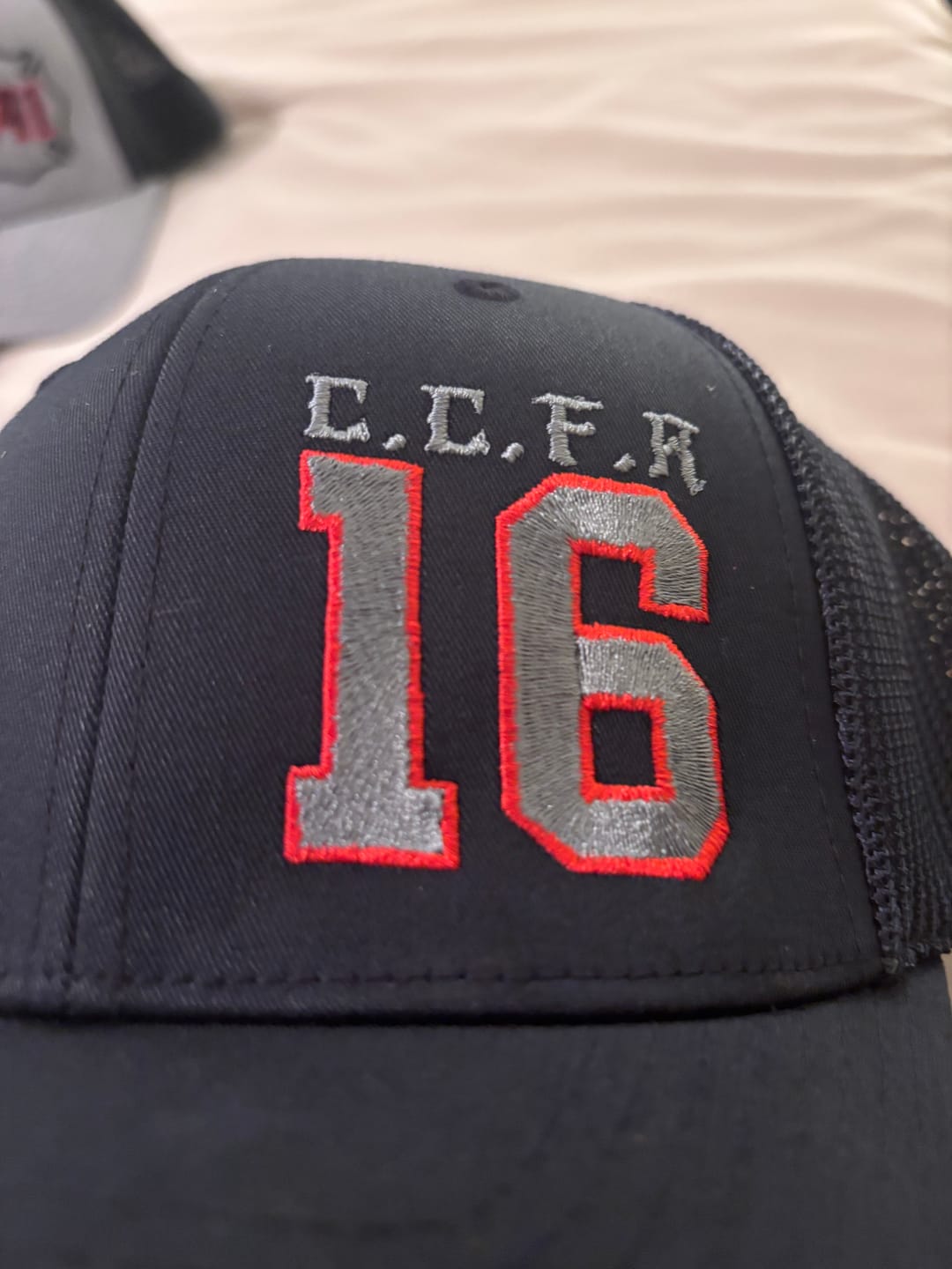 Customer photo review of Number and Text Embroidered Firefighter Hat