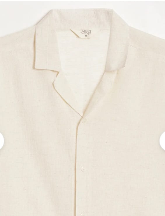 Customer photo review of Men Flowy Linen Cuban Collar Ecru Shirt