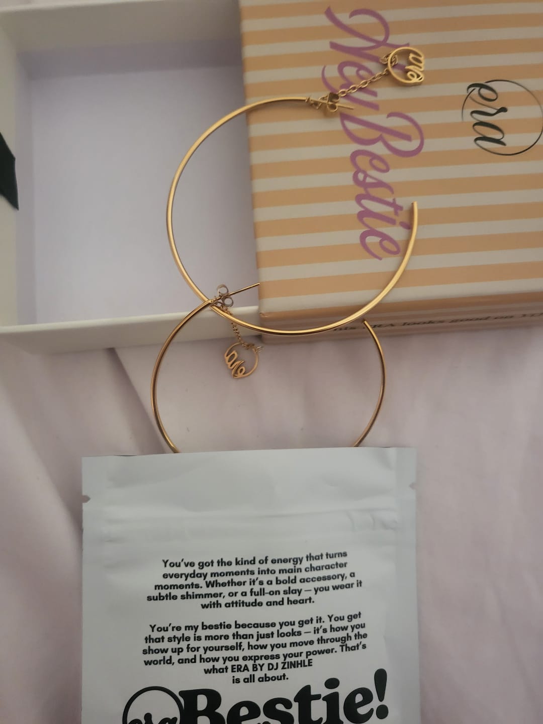 Customer photo review of Gold Era Drop Hoops