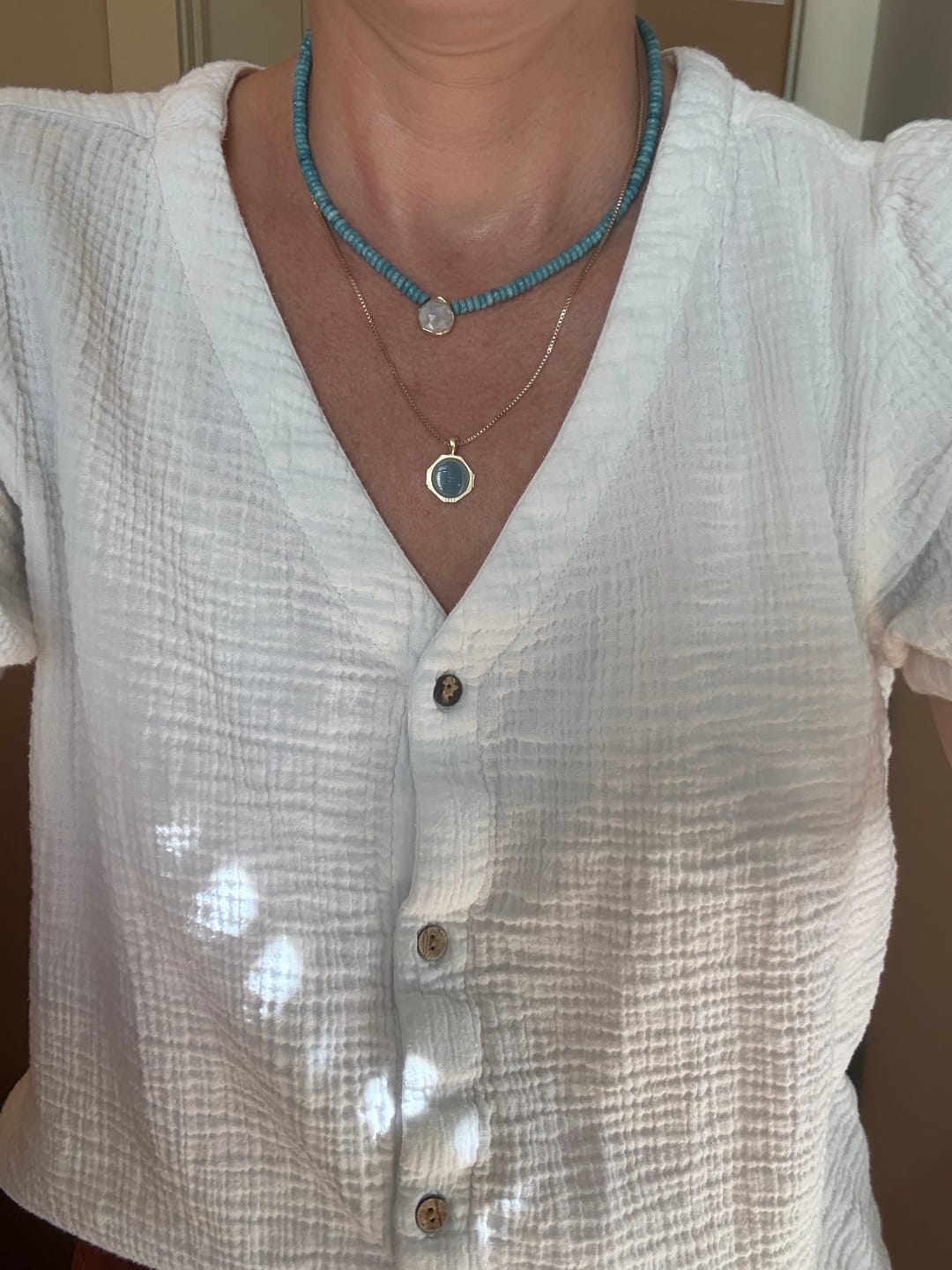 Customer photo review of Something Blue Moonstone Bezel Necklace
