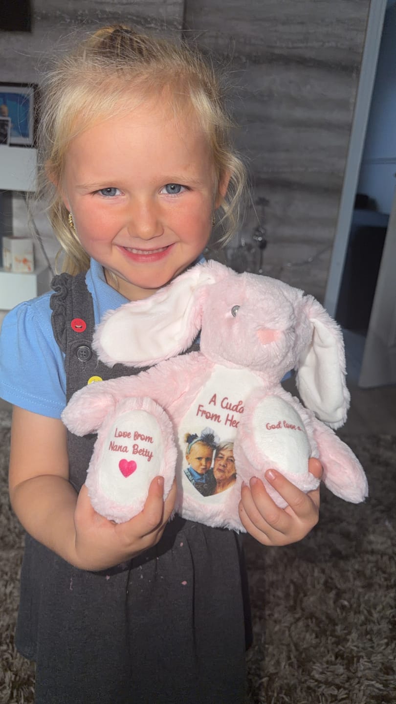 Customer photo review of A Cuddle from Heaven Personalised Photo Teddy Bear