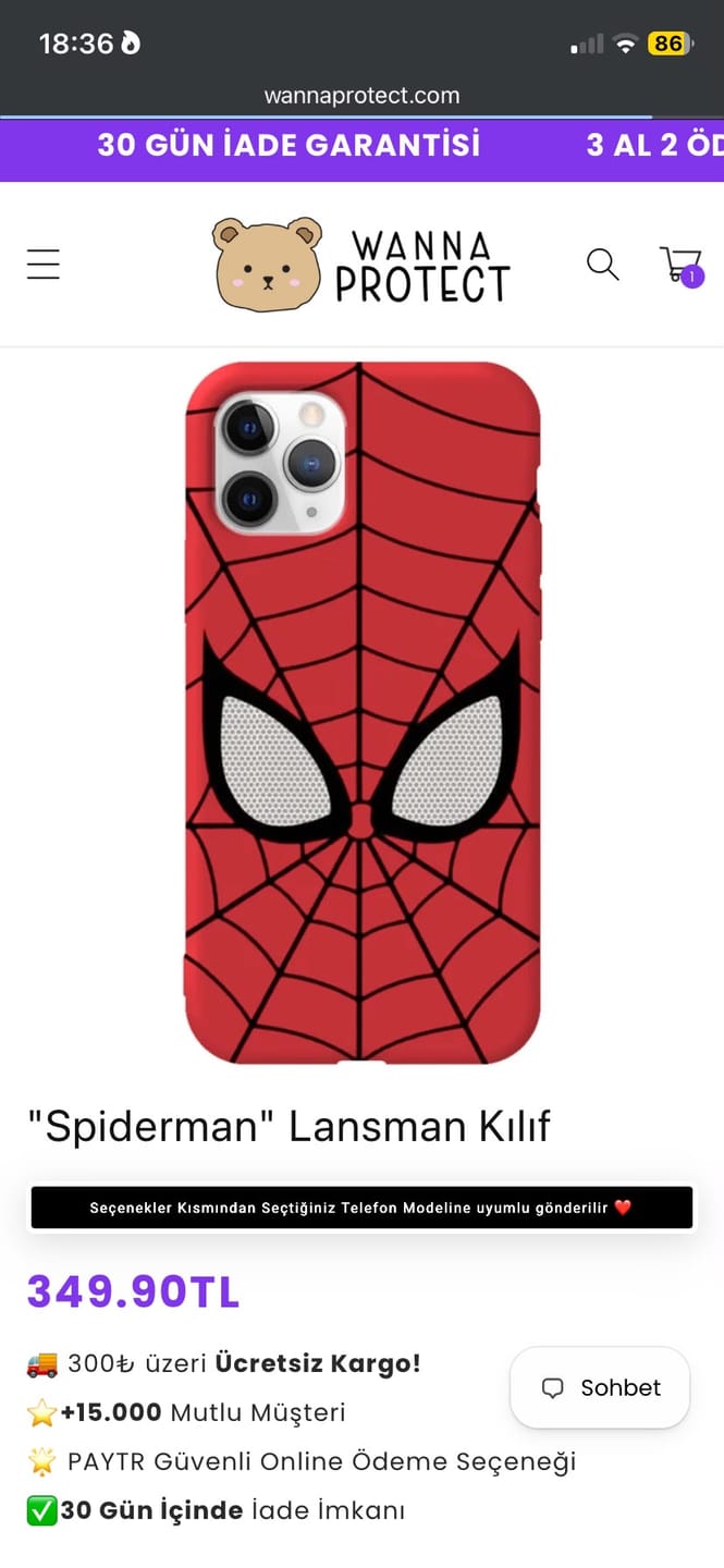 Customer photo review of "Spiderman" Lansman Kılıf