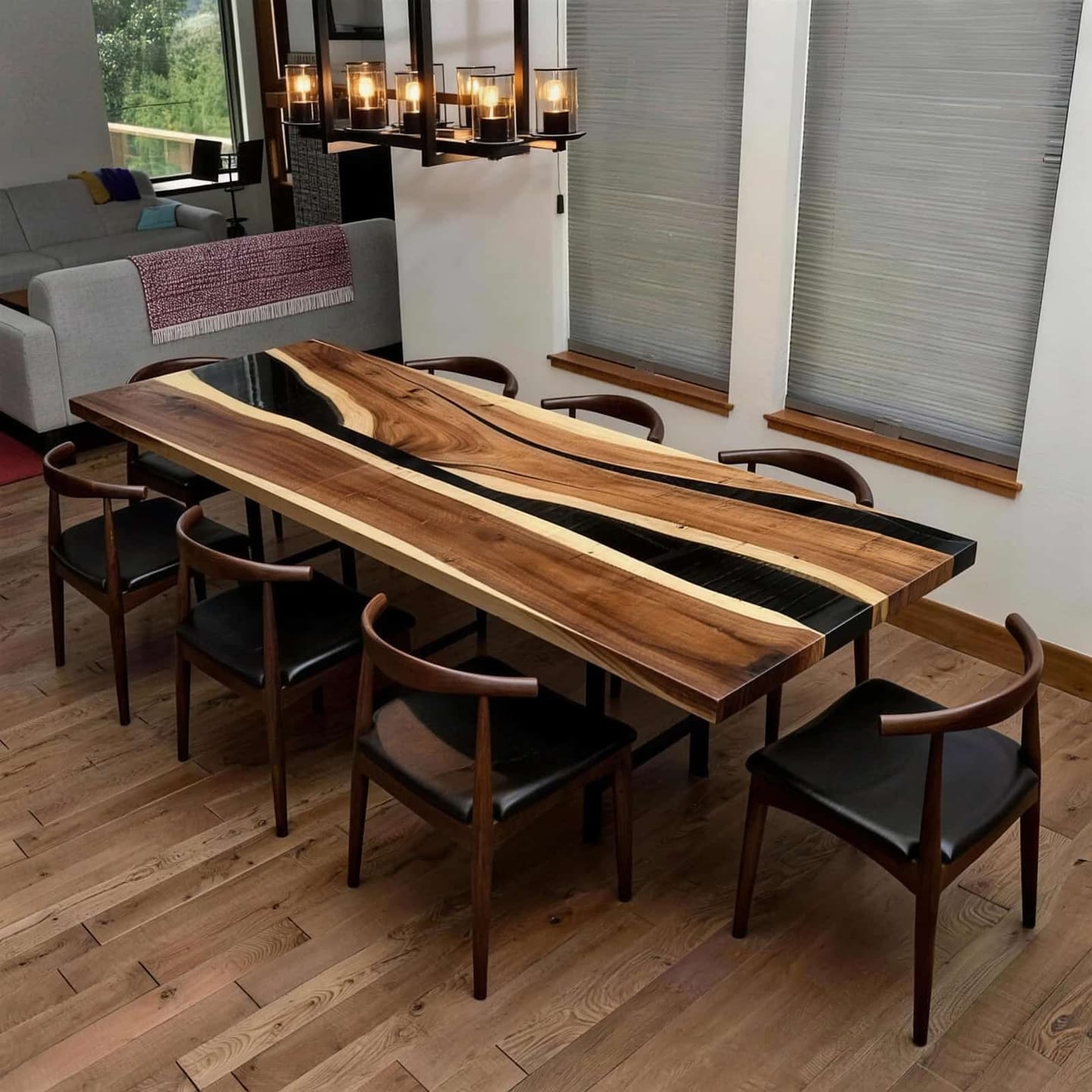 Customer photo review of Elegant Modern Walnut River Table in Translucent Black Gloss Resin CRT-295