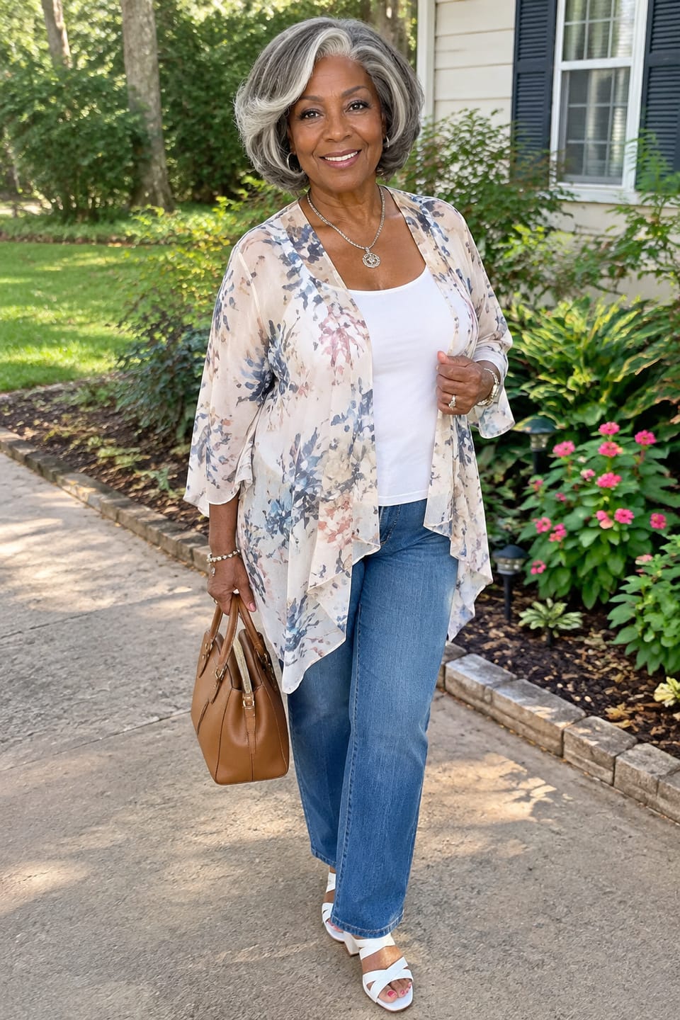 Customer photo review of Luvwin 5x5 Lace Salt And Pepper Layered Swoop Bob Glueless Gray Wig