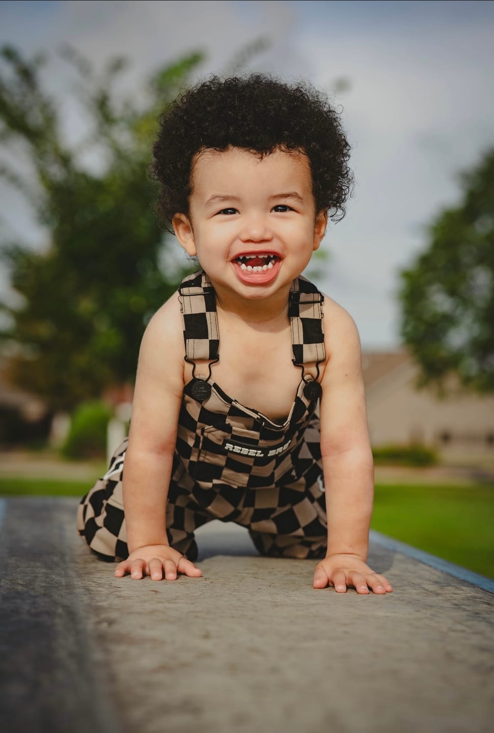 Customer photo review of Overalls in Checkered Taupe + Black