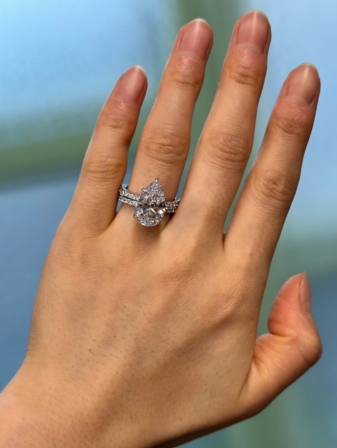 Customer photo review of S925 4.5Ct Pear Cut Wedding Ring & Open Wedding Band Bridal Rings Travel Rings For Her