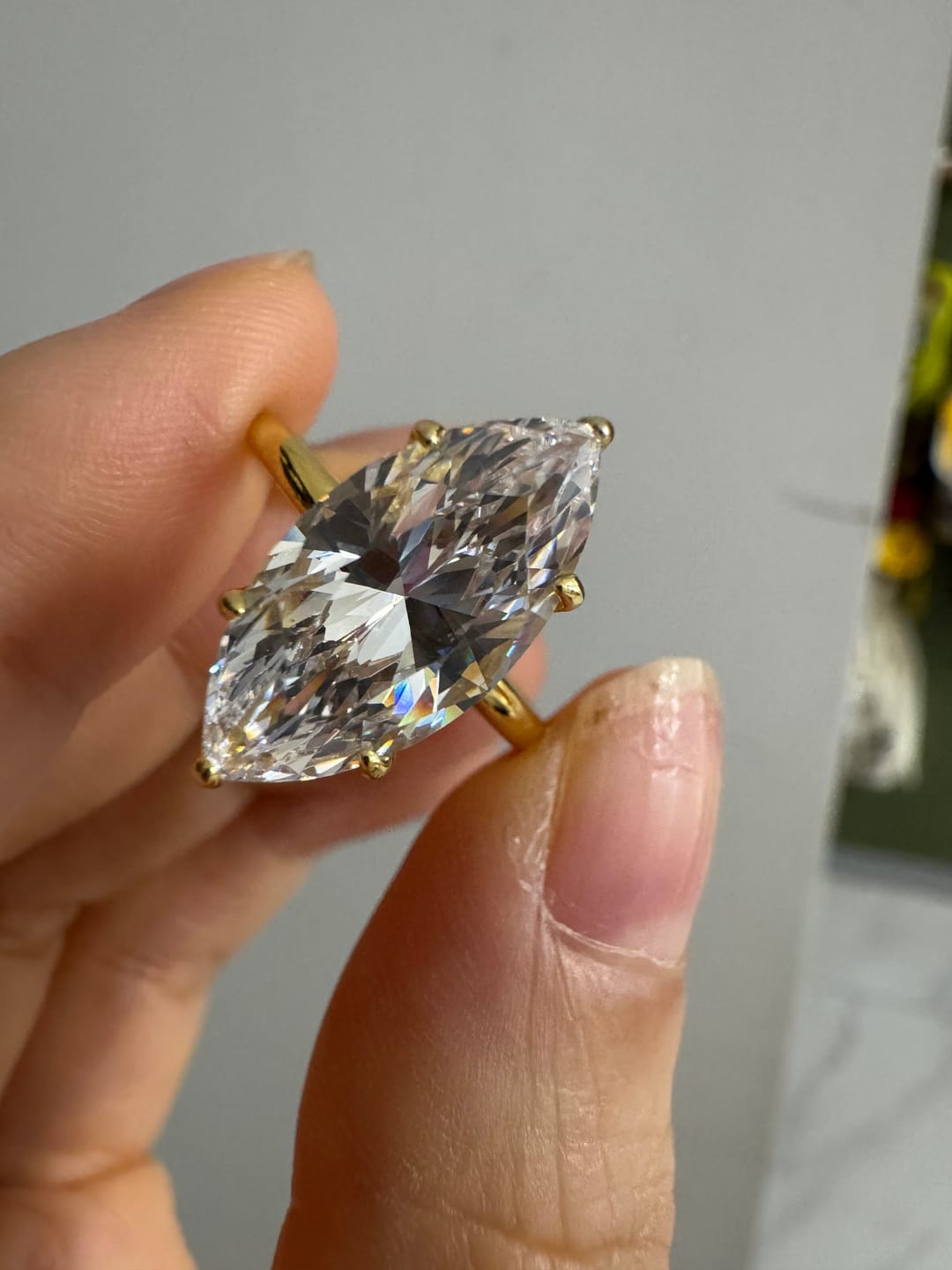 Customer photo review of S925 3.0~4.0Ct Marquise Cut Hidden Halo Engagement Ring Travel Ring