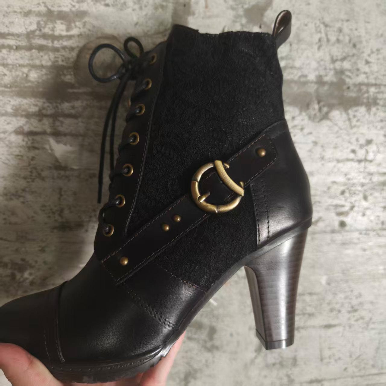 Customer photo review of Vintage Charm Elegance Lace-Up Ankle Boots