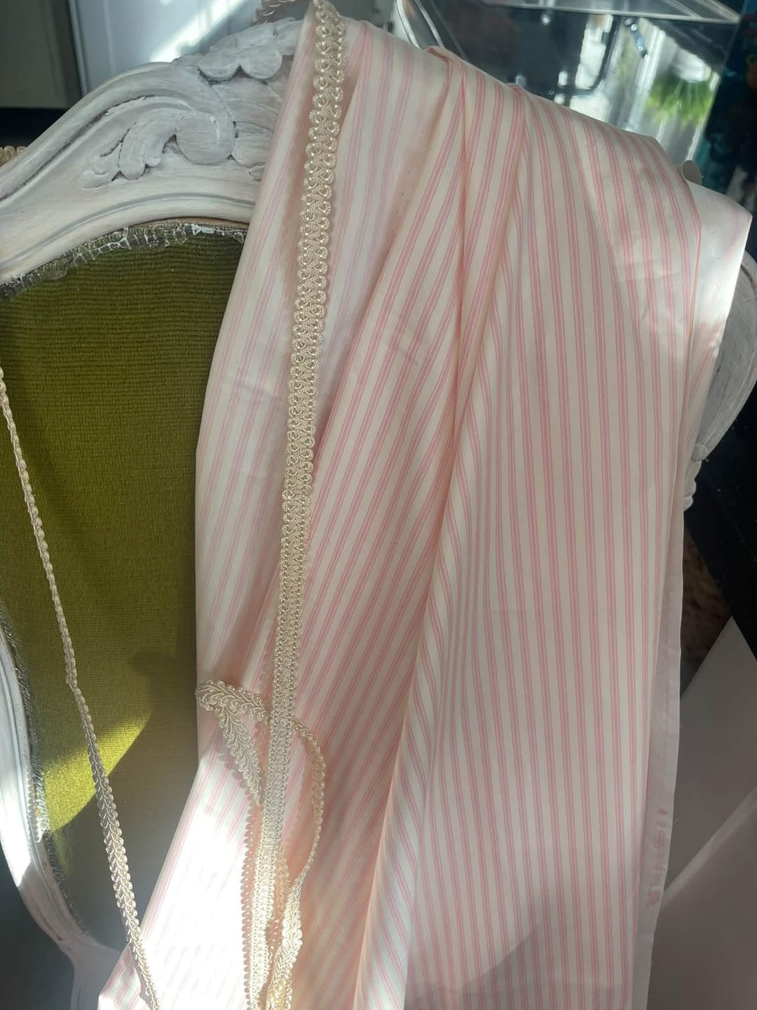 Customer photo review of Ticking Stripes Rose & Hubble Cotton Poplin Fabric