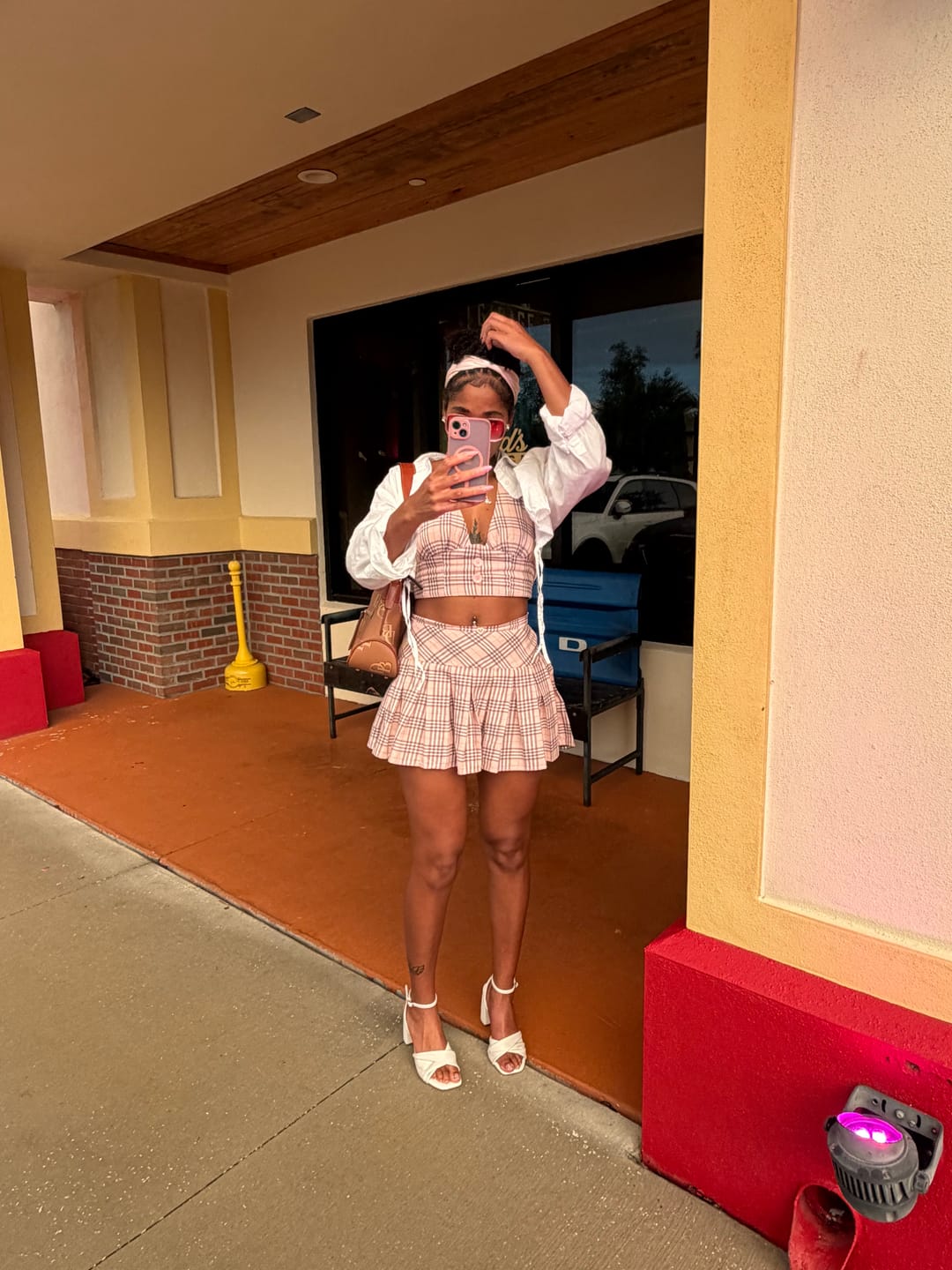 Customer photo review of Girly Plaid Halter Crop Top (Pink)