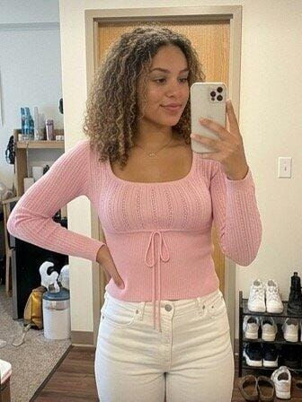 Customer photo review of Dainty Rose Pointelle Ribbed Top