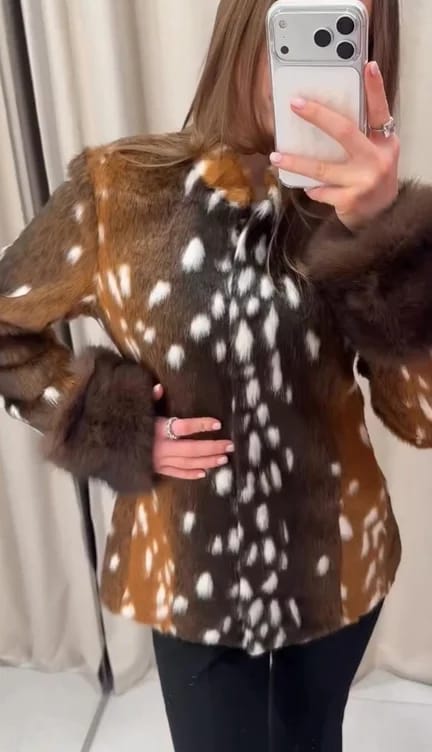 Customer photo review of Anne Contrast Cuff Faux Fur Jacket