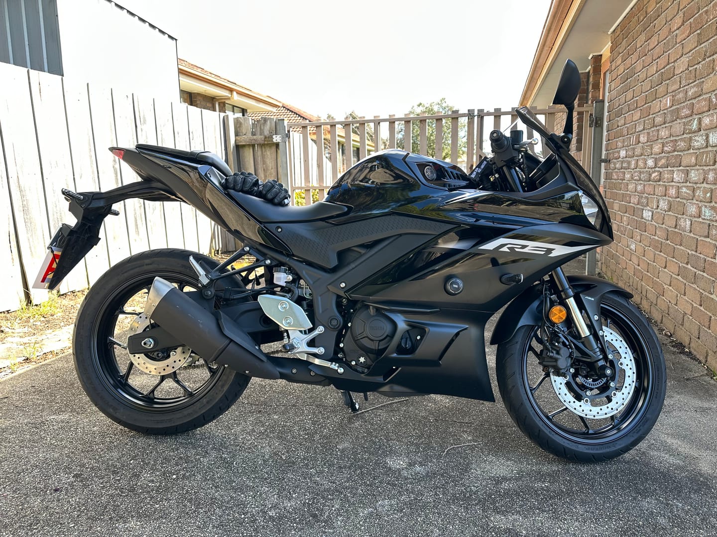 Customer photo review of Yamaha R3 Frame Sliders / Crash Pads for 2019-2024 (Street Line)