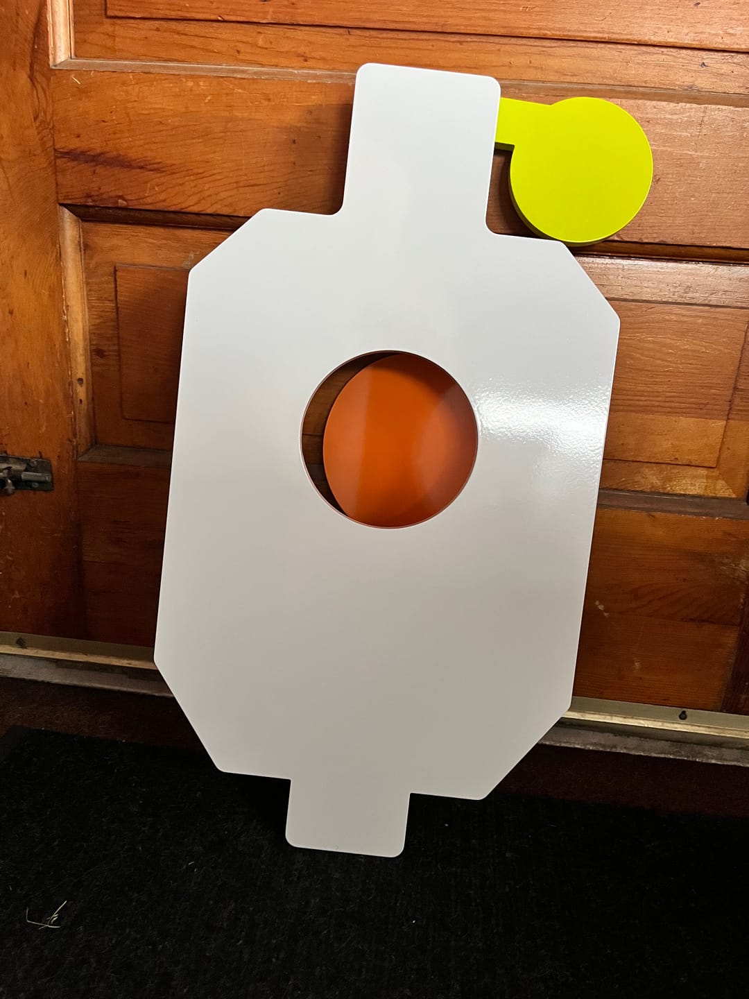 Customer photo review of AR500 Steel Hostage Target 12" x 20" x 1/2" Armored Steel Bullseye Reactive Target with 2X4 & T-Post Bracket