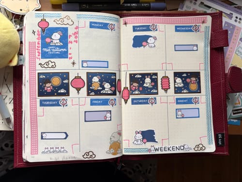 Customer's planner spread decorated with colorful Mid-Autumn Festival Variety Sticker Pack sheets