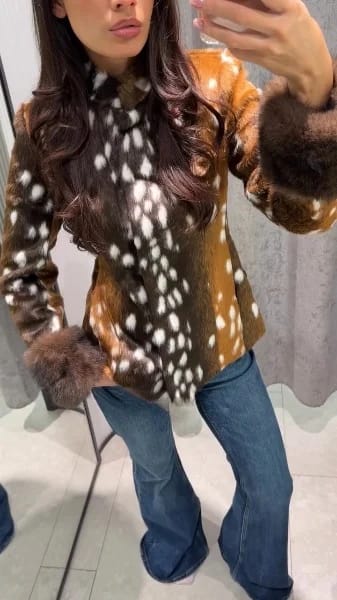 Customer photo review of Anne Contrast Cuff Faux Fur Jacket