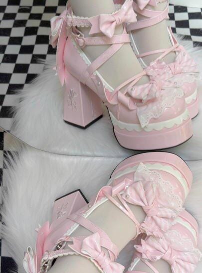 Customer photo review of Sweetheart Coquette Platform Mary Janes with Lace & Bows (pink)
