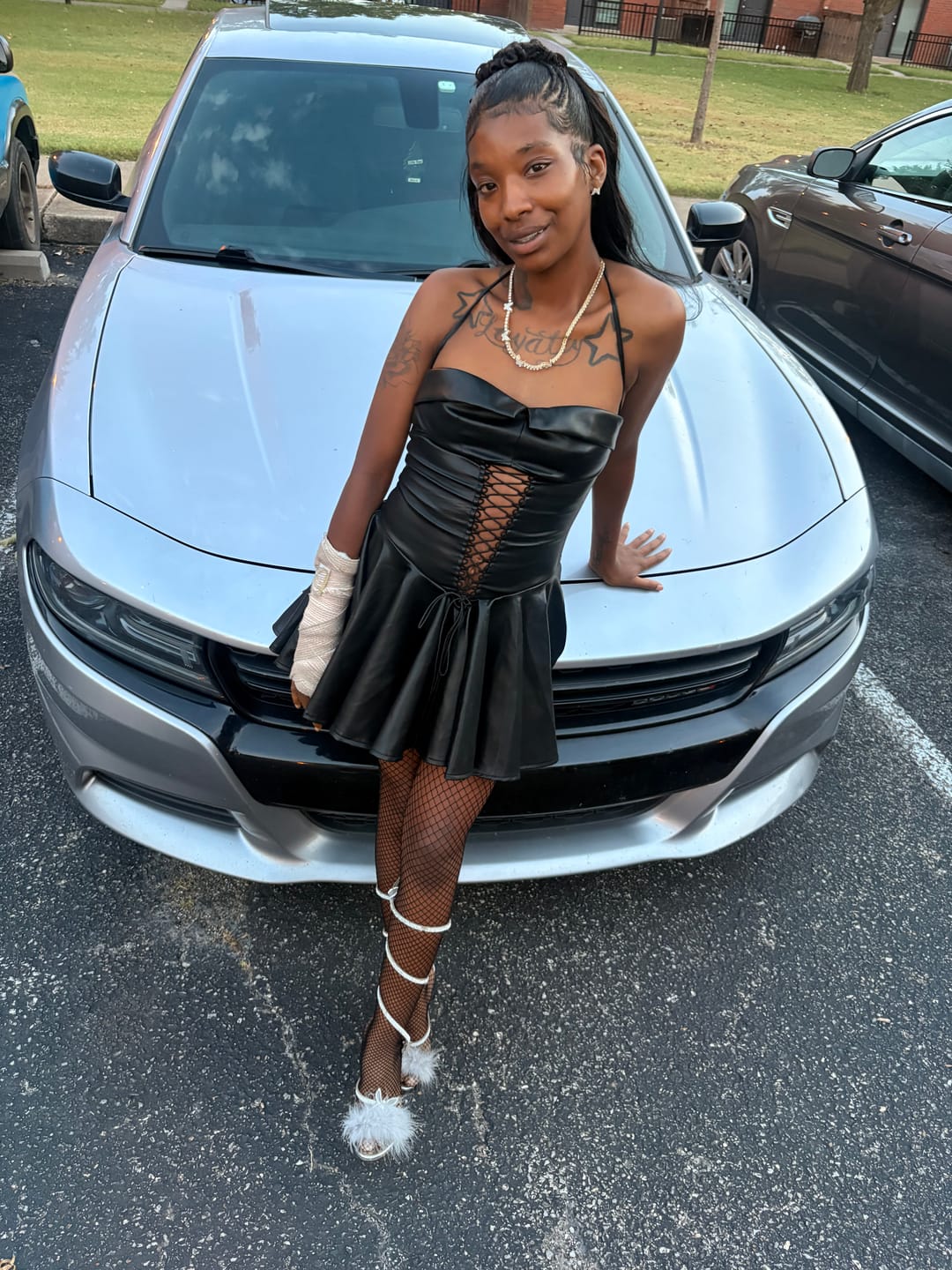 Customer photo review of Allison Faux Leather Corset Mini Dress