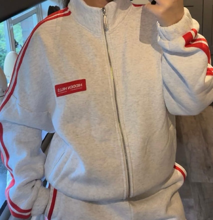 Customer photo review of STRIPED ZIP JACKET LIGHT GREY/RED