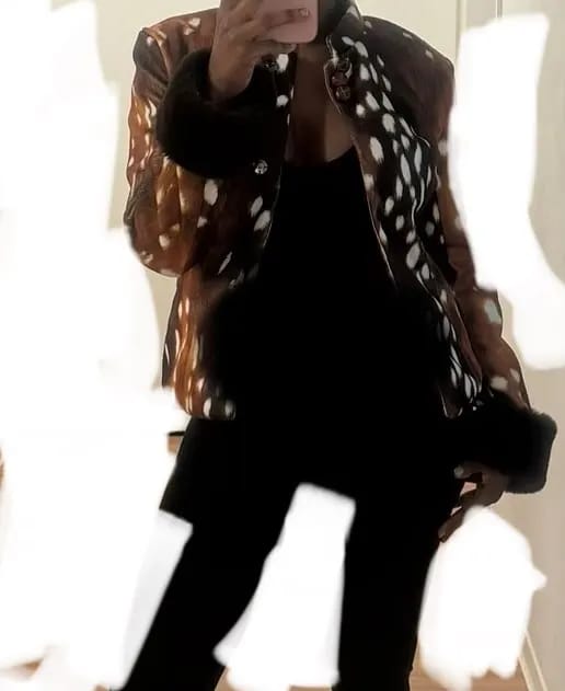 Customer photo review of Anne Contrast Cuff Faux Fur Jacket