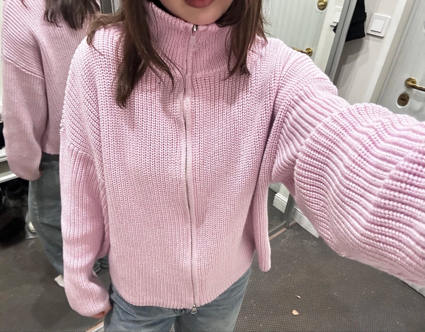 Customer photo review of Valerie High Neck Zip-Up Cardigan