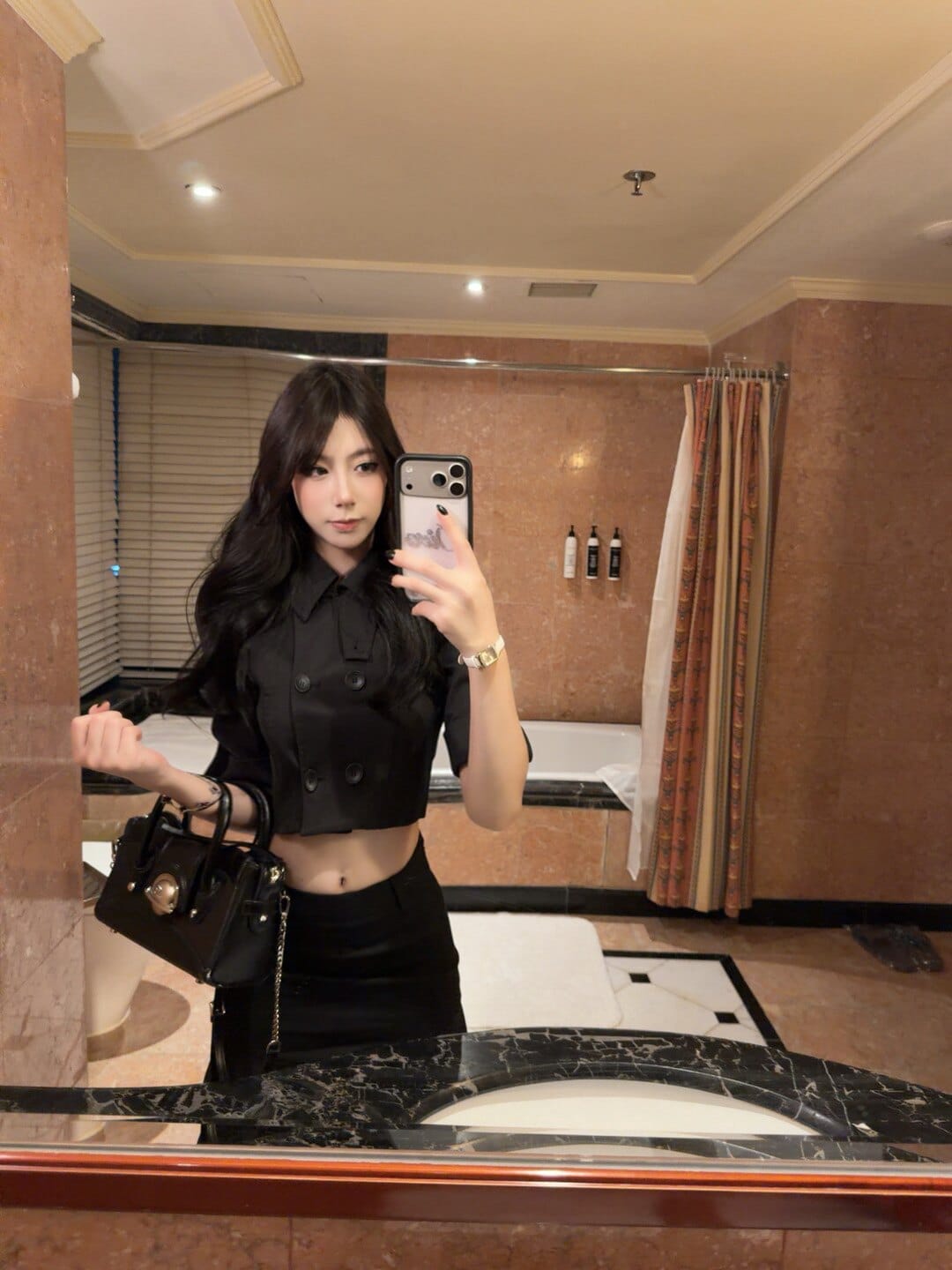 Customer photo review of ROVENTE Cropped Structured Blazer & Flared Midi Skirt Set Tailored Black Two Piece Outfit