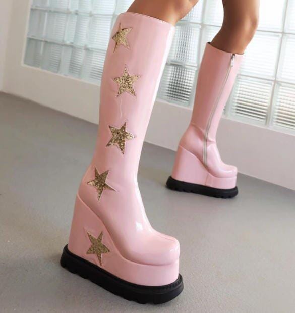 Customer photo review of Star Princess Platform Knee-High Boots
