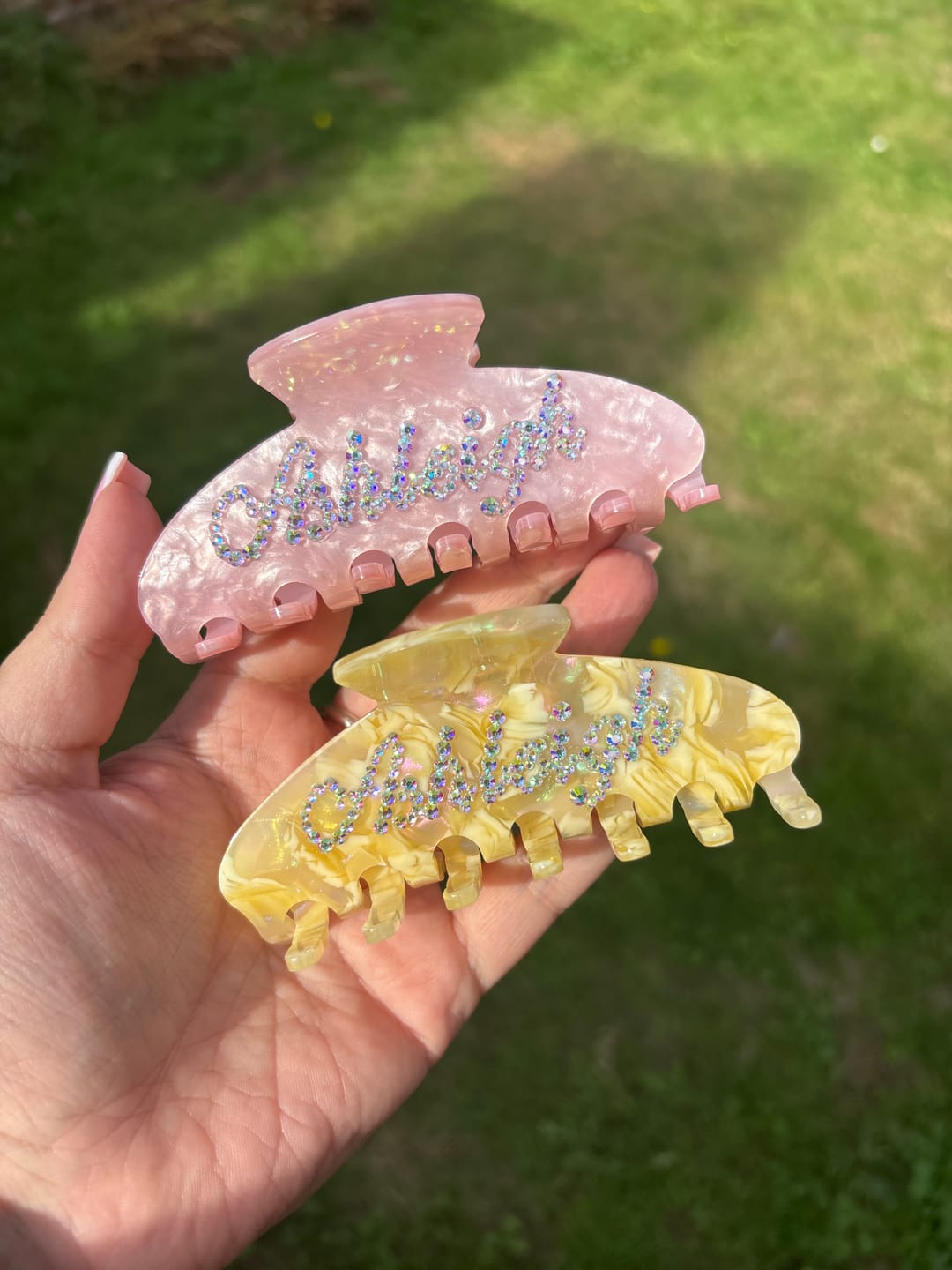 Customer photo review of Personalised Hair Claw Clip | Custom Name Hair Clip